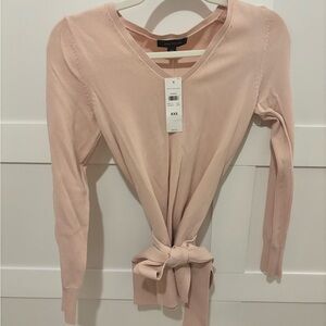 Ann Taylor Blush Long Sleeve Tie-Front Top